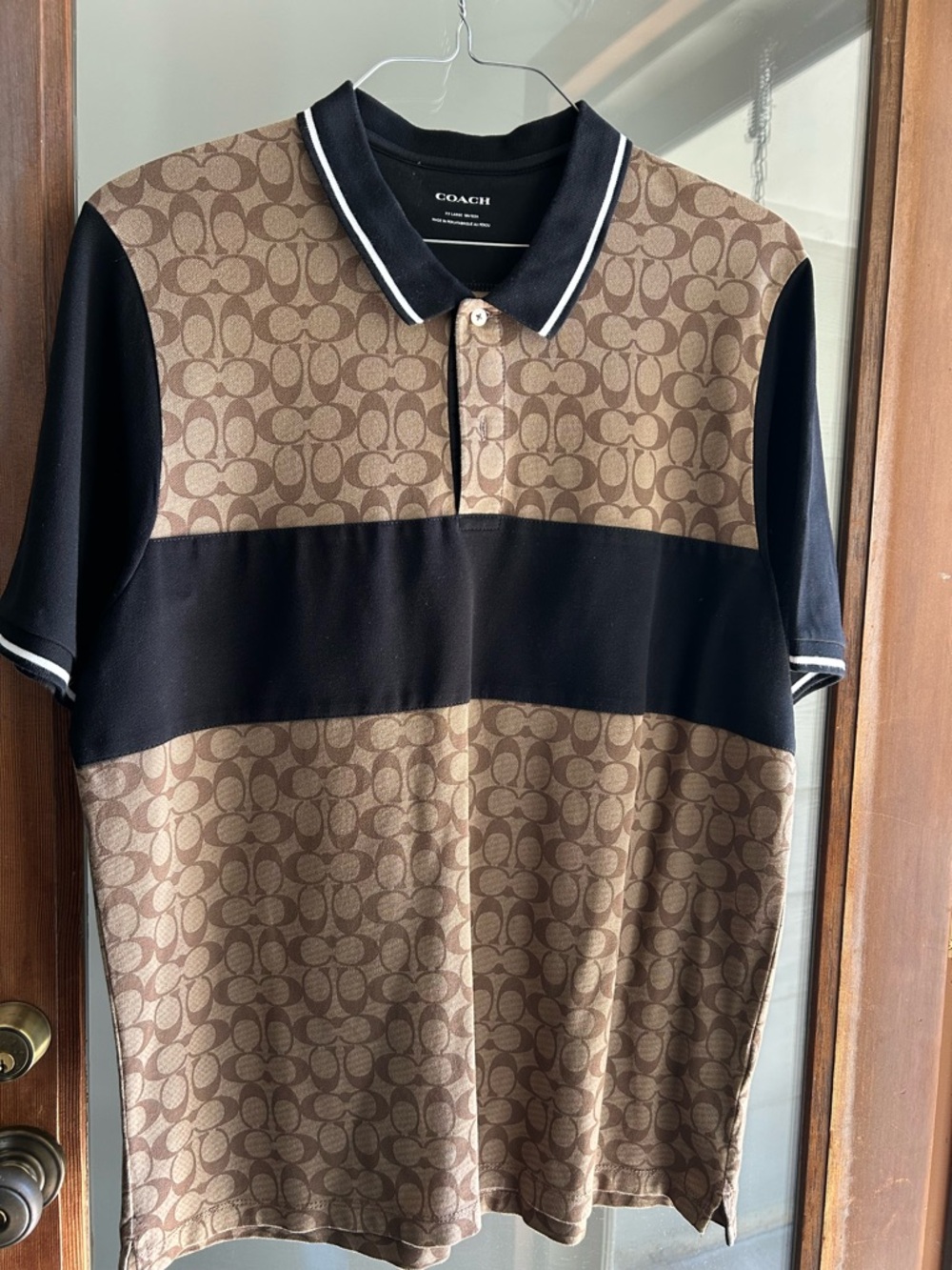 Coach Brown Signature Polo with Black Contrast Band